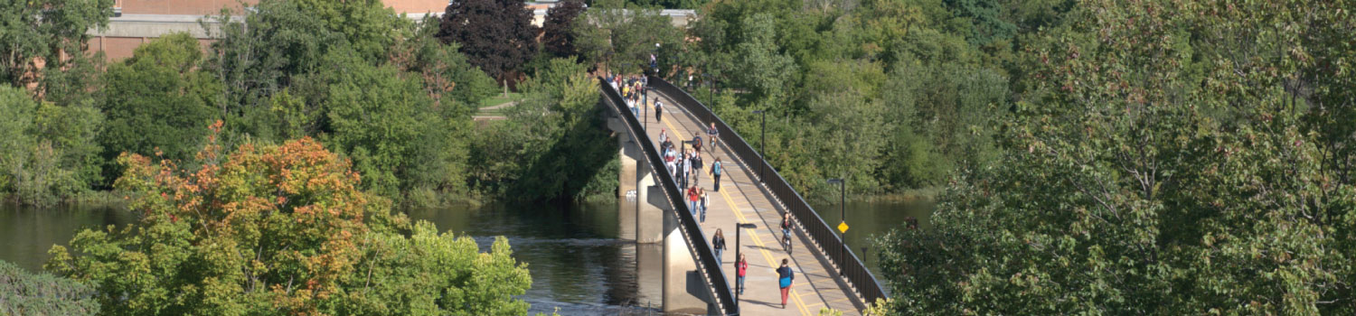 View of a footbridge over the Chippewa River in Eau Claire, WI